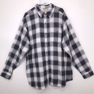 Blue Mountain Charcoal Gray White Plaid Flannel Button Down Casual Shirt